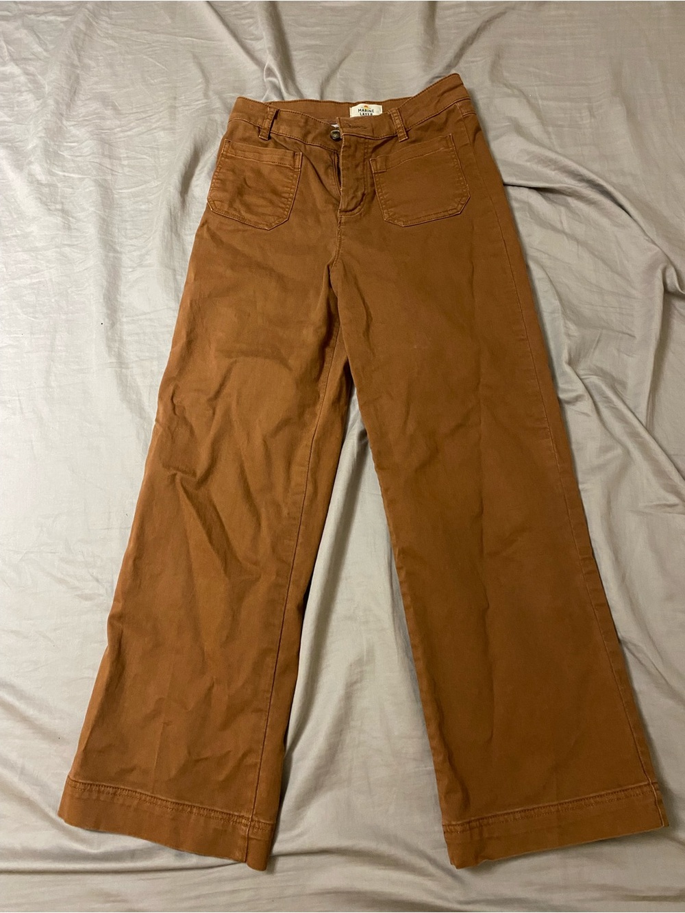 Marine Layer Wide-Leg High-Rise Jeans in Rust Brown